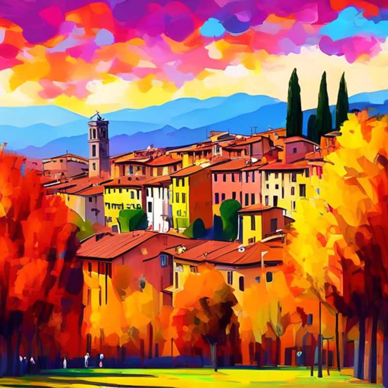 The Gap Year Travelers strolling hand-in-hand through the charming medieval streets of Lucca, Italy, captivated by the warmth and history of this Tuscan gem during their 2-week autumn adventure.